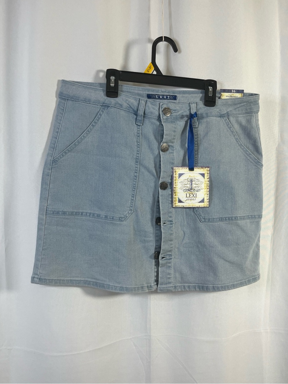 NWT LEXI Jeans Women's Blue Solid Denim Button Front Mini Skirt  16 SKS48017